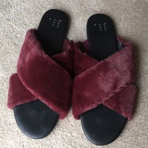 Fuzzy slip on sandals
